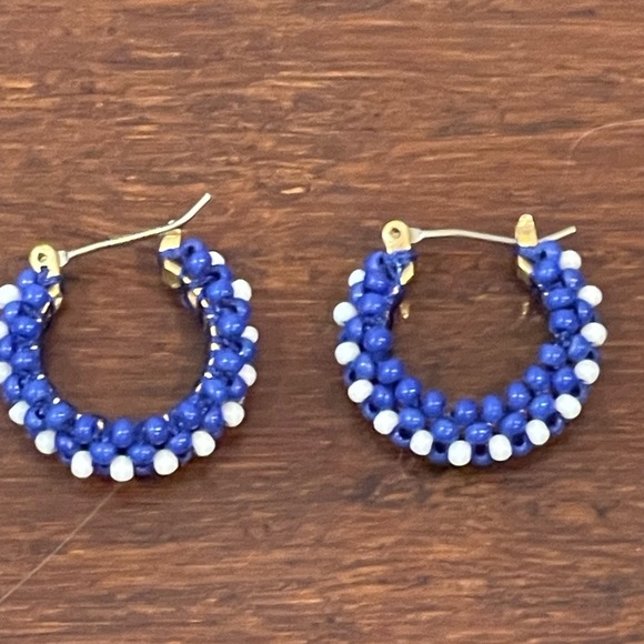 nwot j crew Blue Beaded huggie Hoop Earrings - Picture 6 of 7